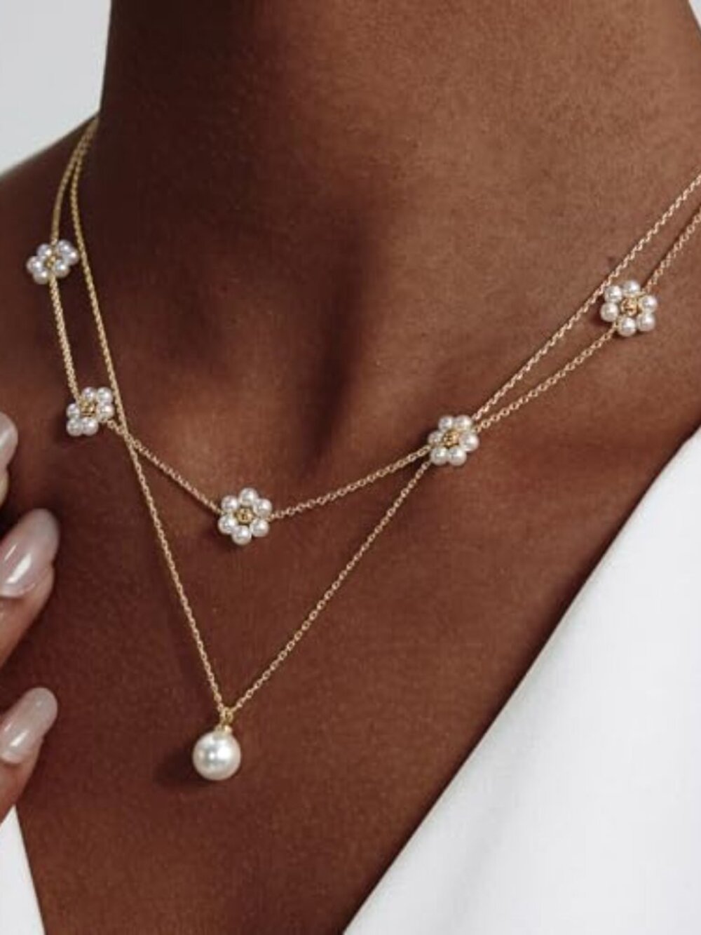 New‎ - Gold Pearl Necklaces Set for Women 14K Gold Plated Dainty Layered Pearl